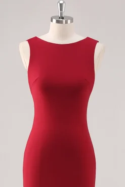 Burgundy Sereia Cetim Vestido Formal