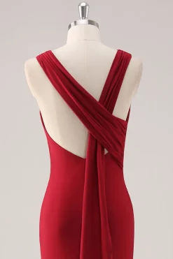 Burgundy Sereia Cetim Vestido Formal