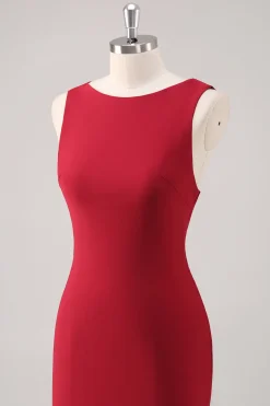 Burgundy Sereia Cetim Vestido Formal