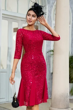 Burgundy Sheath Lace Mãe do Vestido de Noiva
