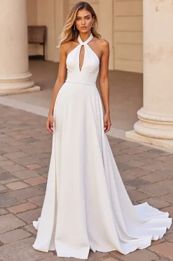 Cabeçada Branco Linha-A Buraco da Fechadura Longos Vestido de Noiva