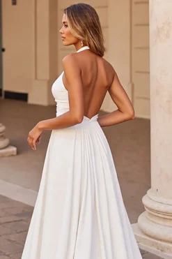 Cabeçada Branco Linha-A Buraco da Fechadura Longos Vestido de Noiva