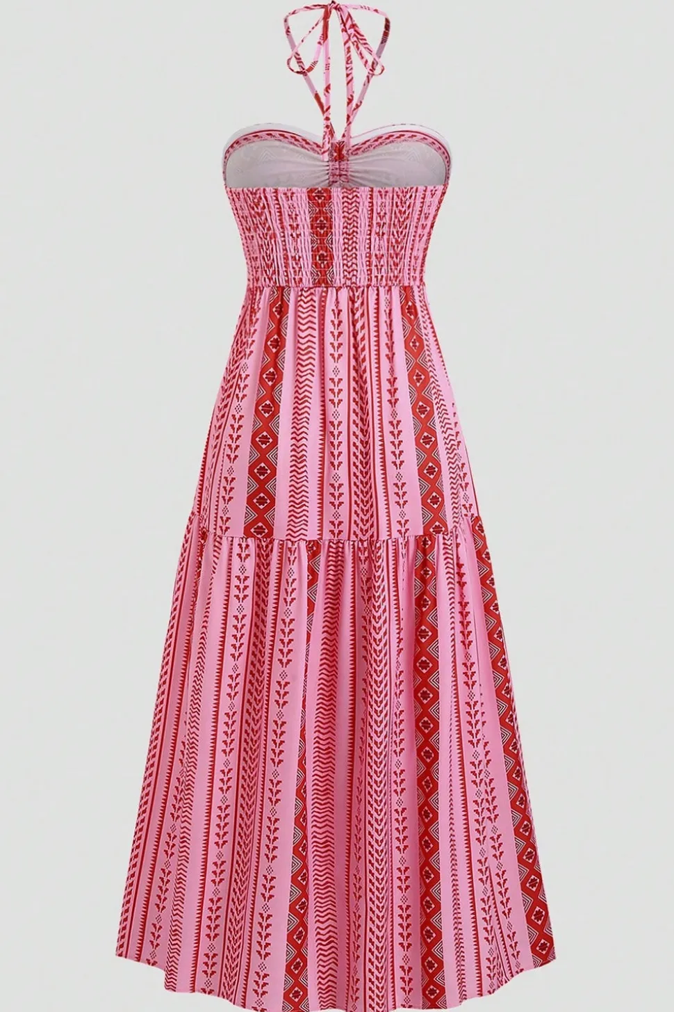 Cabeçada Floral Azul Branco Linha-A Vestido Verão com Fenda