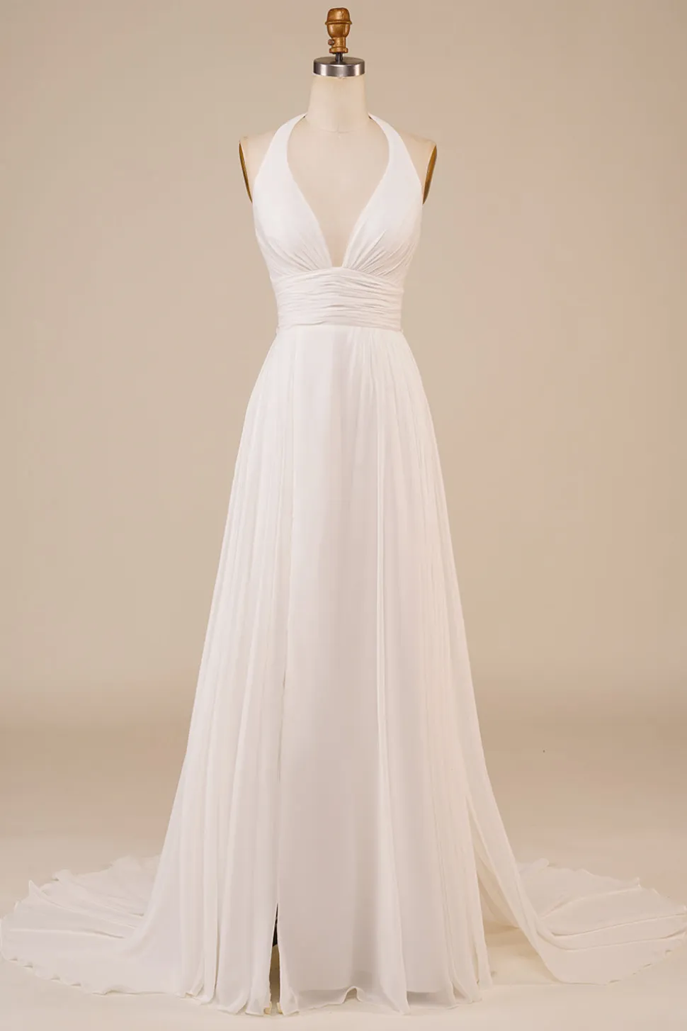 Cabeçada Marfim Linha-A Longos Vestido De Noiva Simples com Fenda