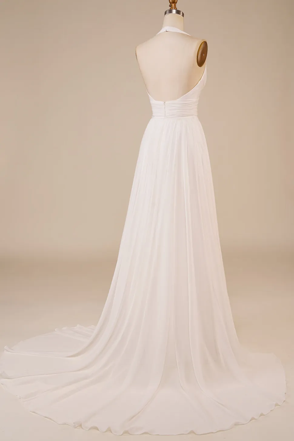 Cabeçada Marfim Linha-A Longos Vestido De Noiva Simples com Fenda