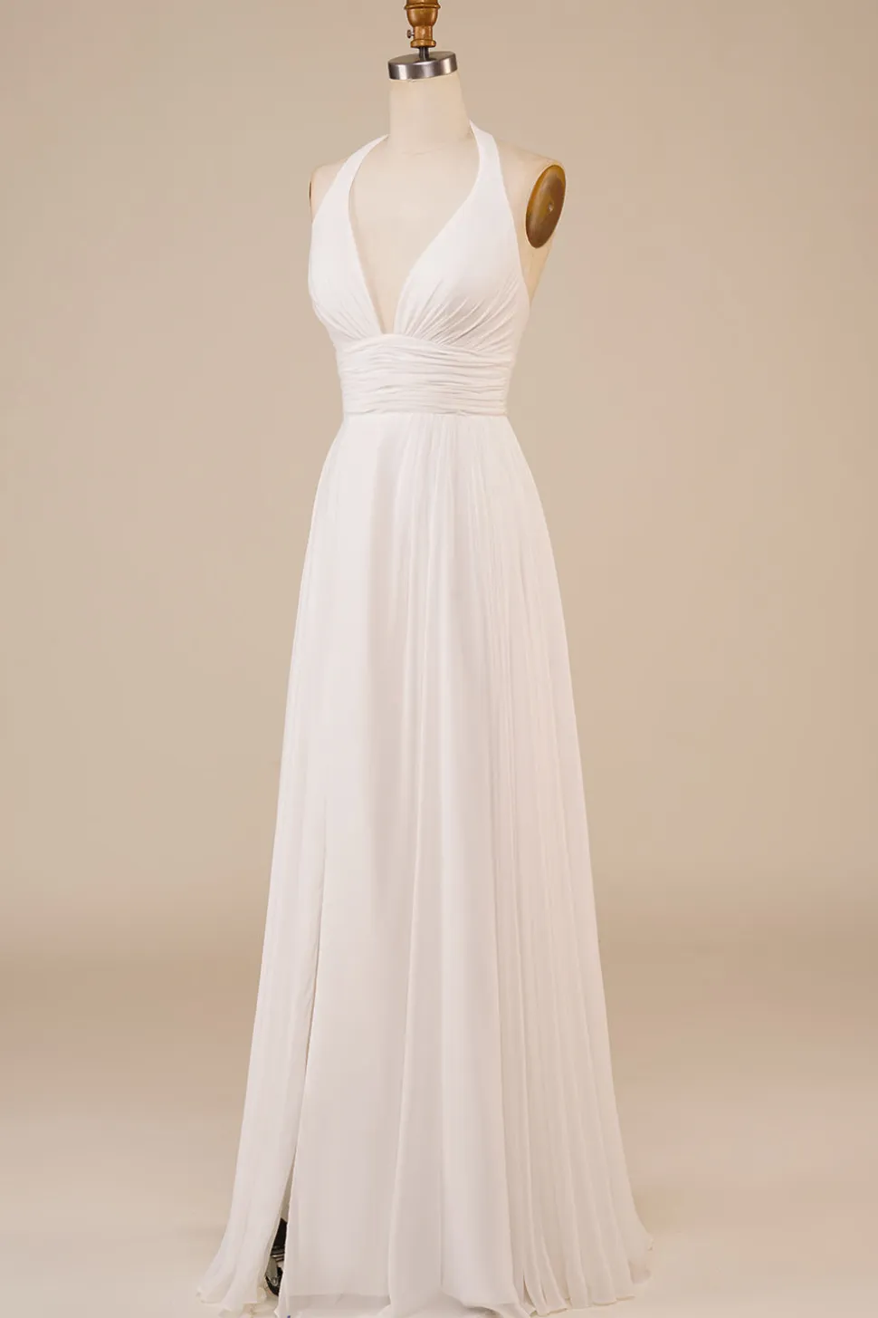 Cabeçada Marfim Linha-A Longos Vestido De Noiva Simples com Fenda