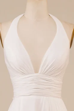 Cabeçada Marfim Linha-A Longos Vestido De Noiva Simples com Fenda