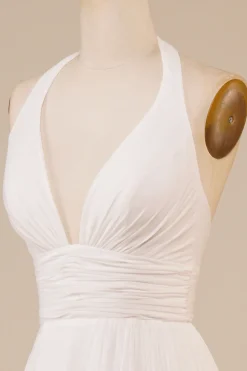 Cabeçada Marfim Linha-A Longos Vestido De Noiva Simples com Fenda