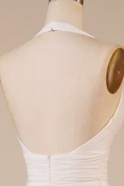 Cabeçada Marfim Linha-A Longos Vestido De Noiva Simples com Fenda