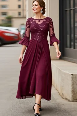 Cabernet Apliques Linha-A Longos Vestido Mae Noiva com Renda