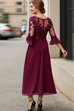 Cabernet Apliques Linha-A Longos Vestido Mae Noiva com Renda