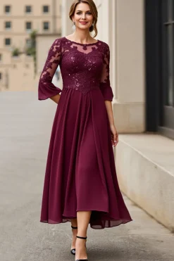 Cabernet Apliques Linha-A Longos Vestido Mae Noiva com Renda