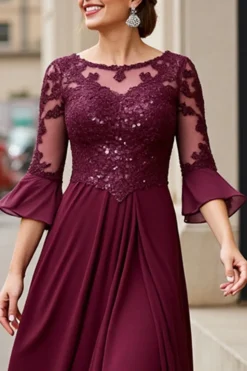 Cabernet Apliques Linha-A Longos Vestido Mae Noiva com Renda