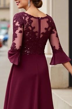 Cabernet Apliques Linha-A Longos Vestido Mae Noiva com Renda