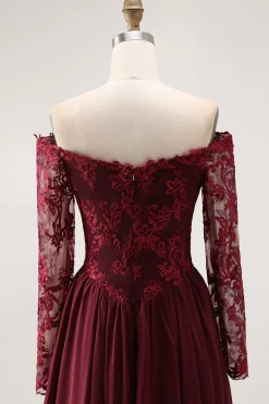 Cabernet Uma Linha Strapless Mãe do Vestido de Noiva com Renda