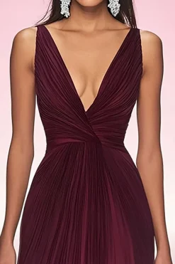 Cabernet V-Neck Uma linha plissado vestido tapete vermelho