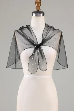 Cabo de tule preto dos anos 1920 com pérolas
