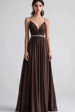 Café A Line Espaghetti Correias Ruched Vestido Formal