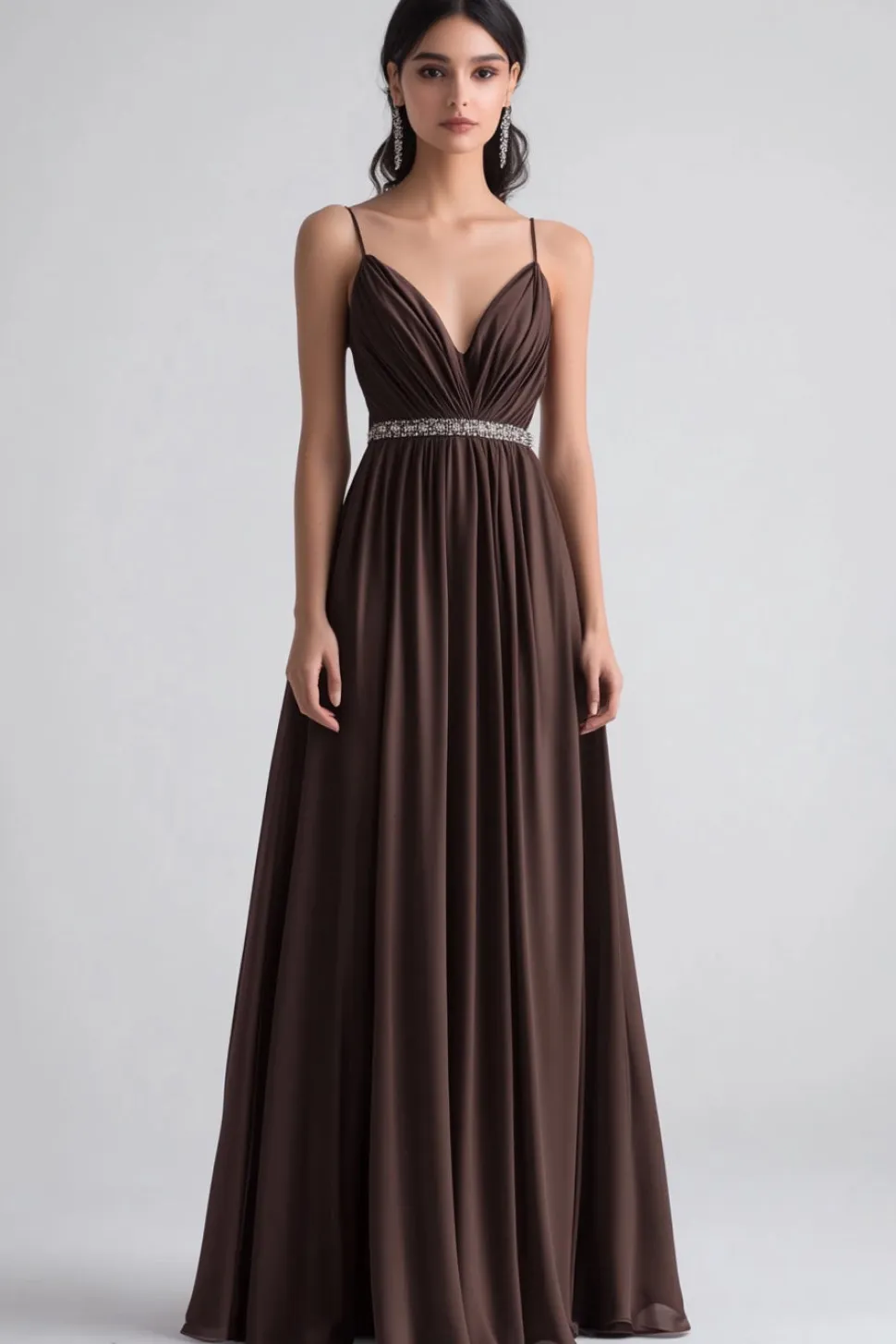 Café A Line Espaghetti Correias Ruched Vestido Formal