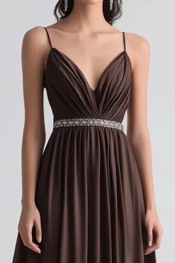 Café A Line Espaghetti Correias Ruched Vestido Formal