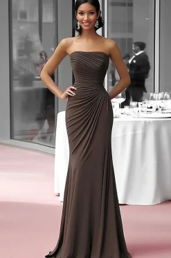 Café Jersey Bainha Strapless Ruched Gala Dress