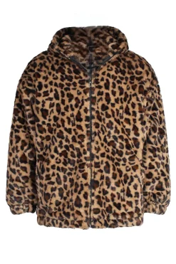 Café Leopard Faux Fur Homens Casaco de inverno com Bolsos
