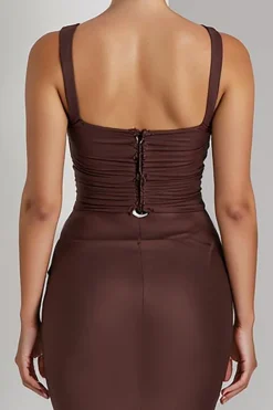 Café Sereia Esparguete Correias Maxi Vestido de Noite