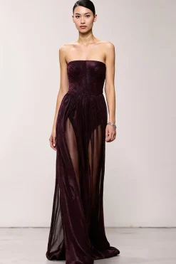 Café Strapless Bainha Vestido de Noite Longo