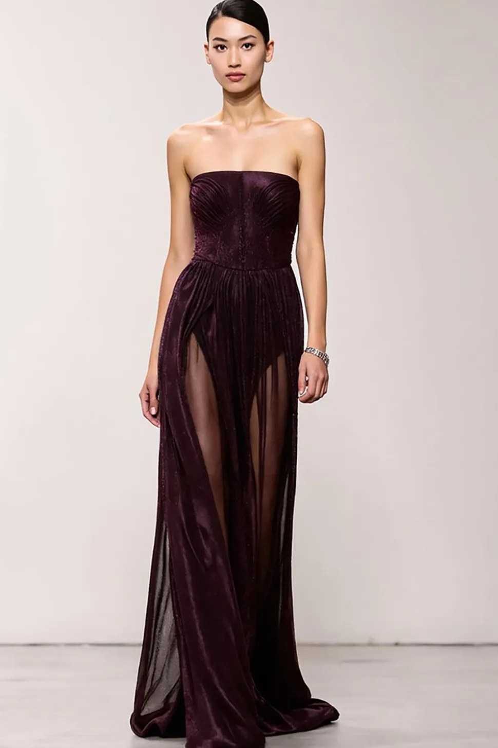 Café Strapless Bainha Vestido de Noite Longo