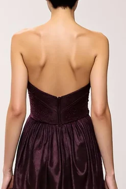 Café Strapless Bainha Vestido de Noite Longo