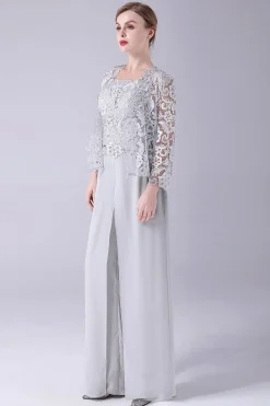 Calça Chiffon Prateada e Top de Renda Mãe dos Ternos da Calça da Noiva