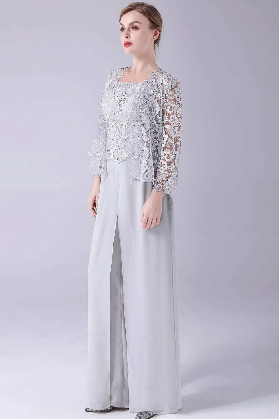 Calça Chiffon Prateada e Top de Renda Mãe dos Ternos da Calça da Noiva