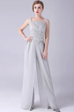 Calça Chiffon Prateada e Top de Renda Mãe dos Ternos da Calça da Noiva