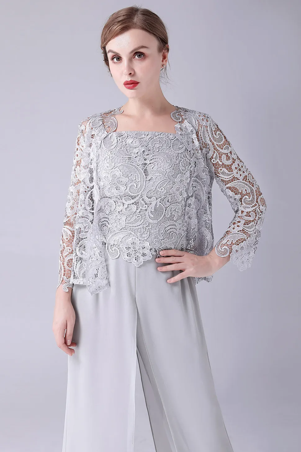 Calça Chiffon Prateada e Top de Renda Mãe dos Ternos da Calça da Noiva