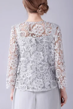 Calça Chiffon Prateada e Top de Renda Mãe dos Ternos da Calça da Noiva