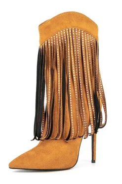 Camurça Preta Rhinestone Franjas Stiletto Heels Ankle Boots