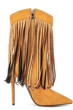 Camurça Preta Rhinestone Franjas Stiletto Heels Ankle Boots