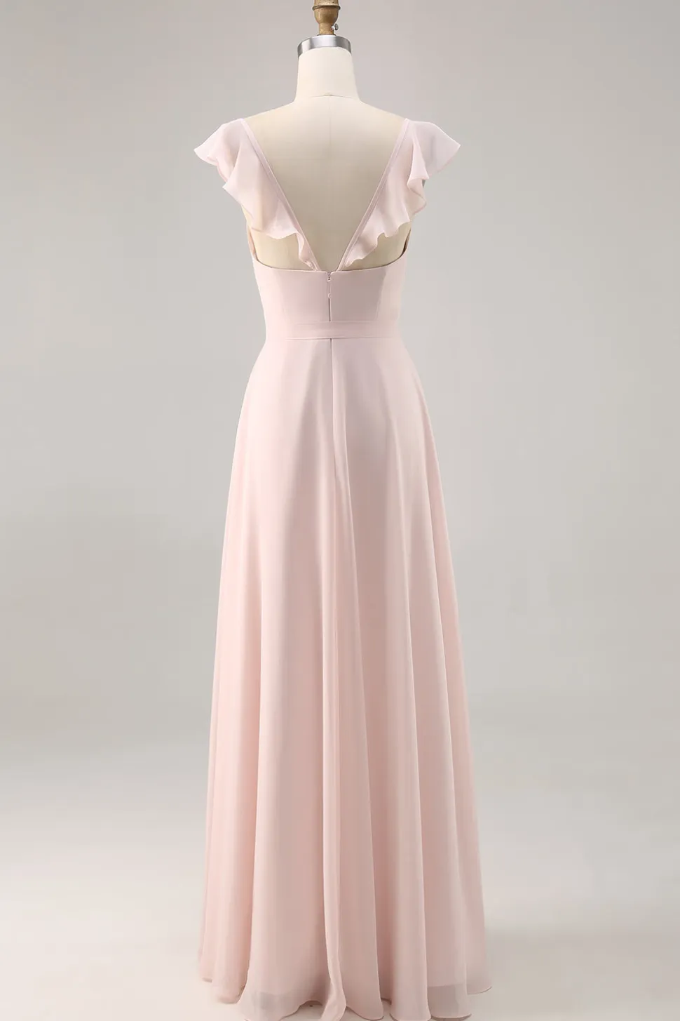 Candy Pink Cap mangas Ruched longo vestido de dama de honra com Sash