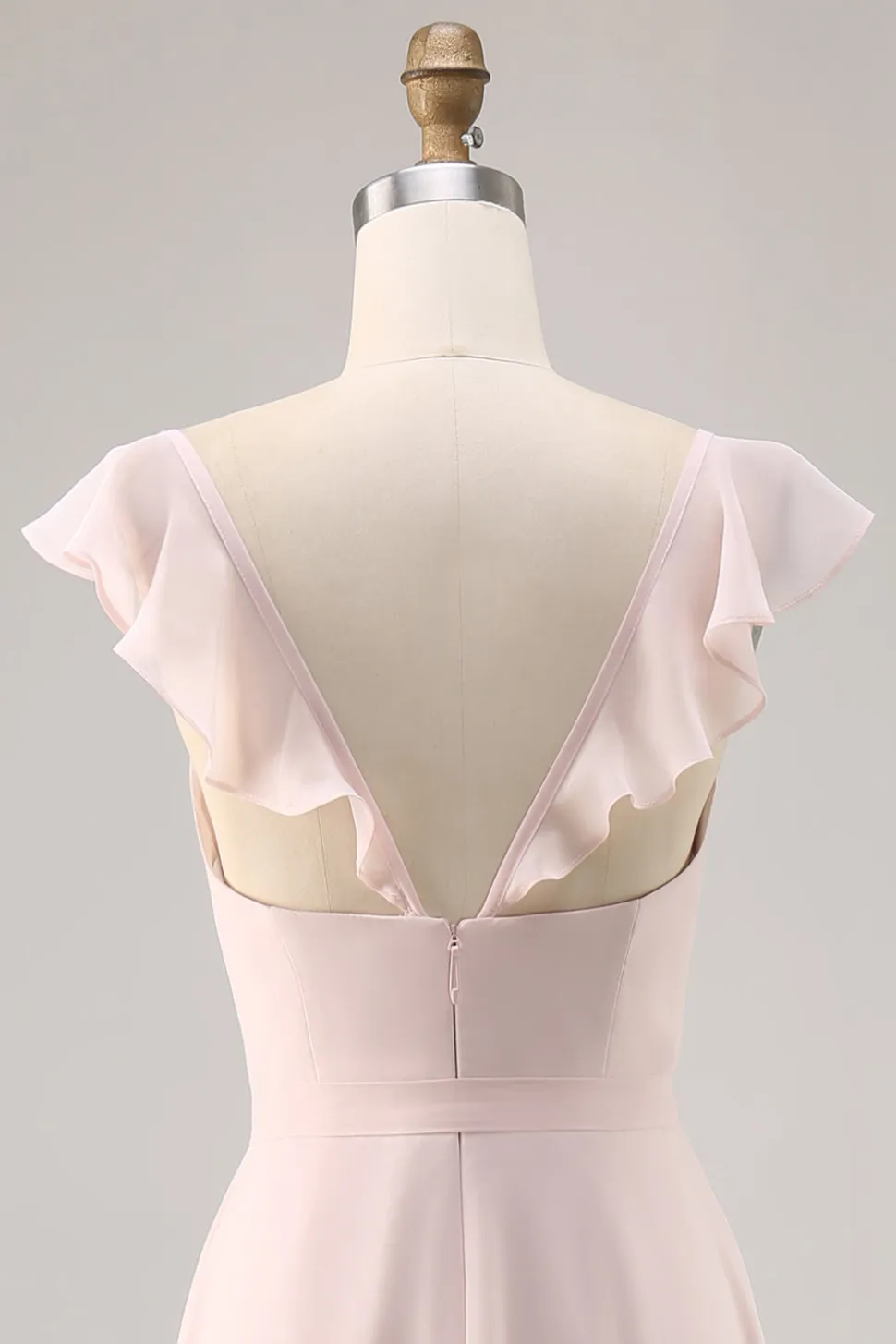 Candy Pink Cap mangas Ruched longo vestido de dama de honra com Sash