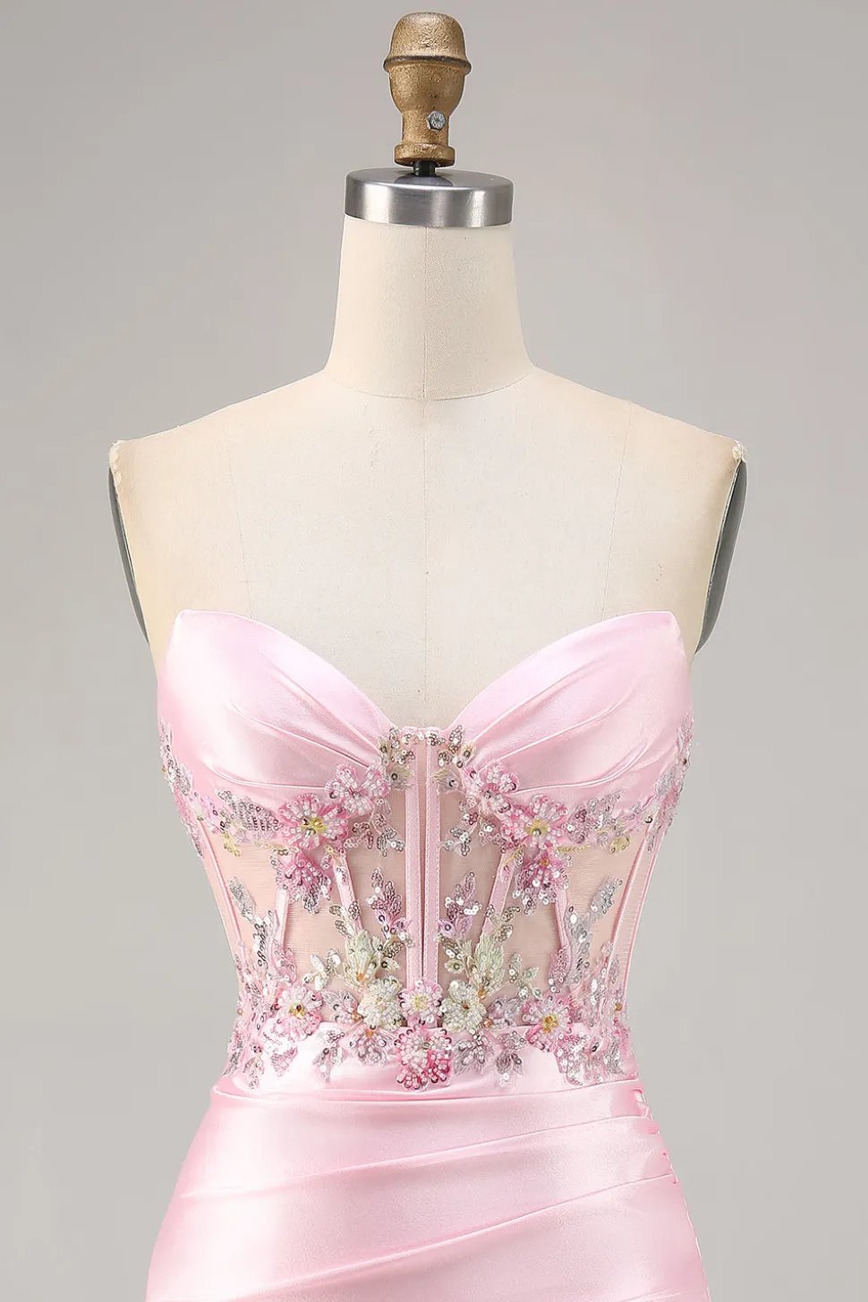 Candy Pink Satin Bodycon Short Corset Homecoming Vestido com Applique