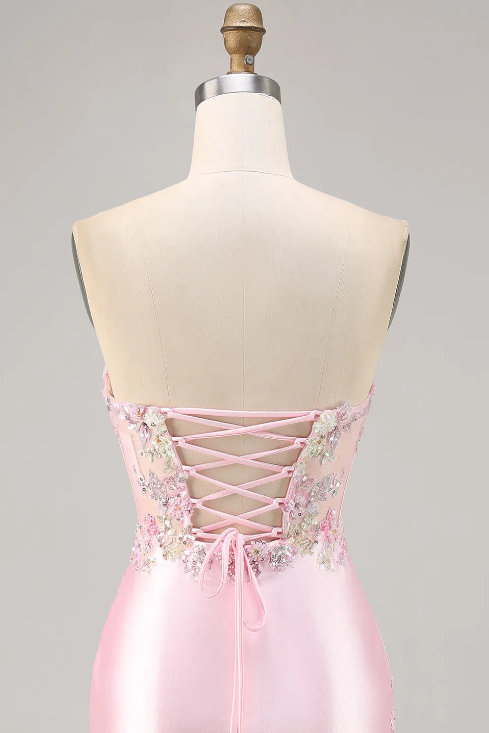 Candy Pink Satin Bodycon Short Corset Homecoming Vestido com Applique
