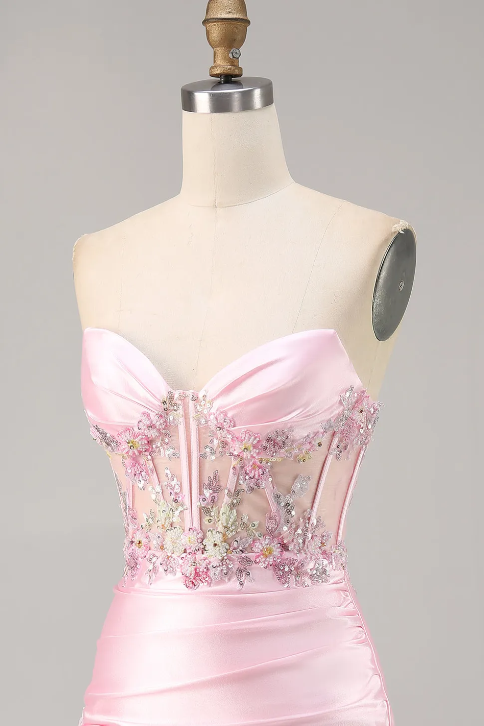 Candy Pink Satin Bodycon Short Corset Homecoming Vestido com Applique