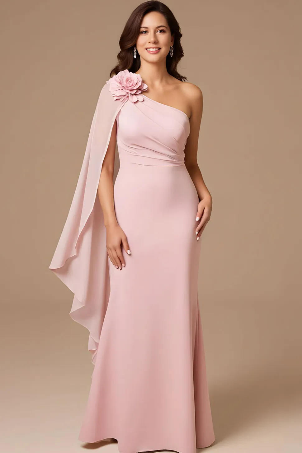 Candy Pink Um Ombro Chiffon Vestido de Noiva com Streamer