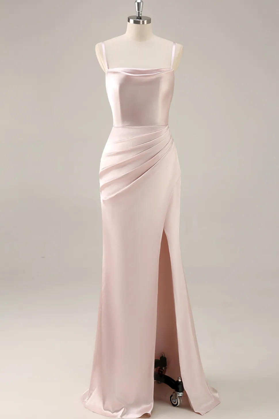 Candy Rosa Cetim Sereia Ruched Long Vestido de Dama de Honra com Fenda