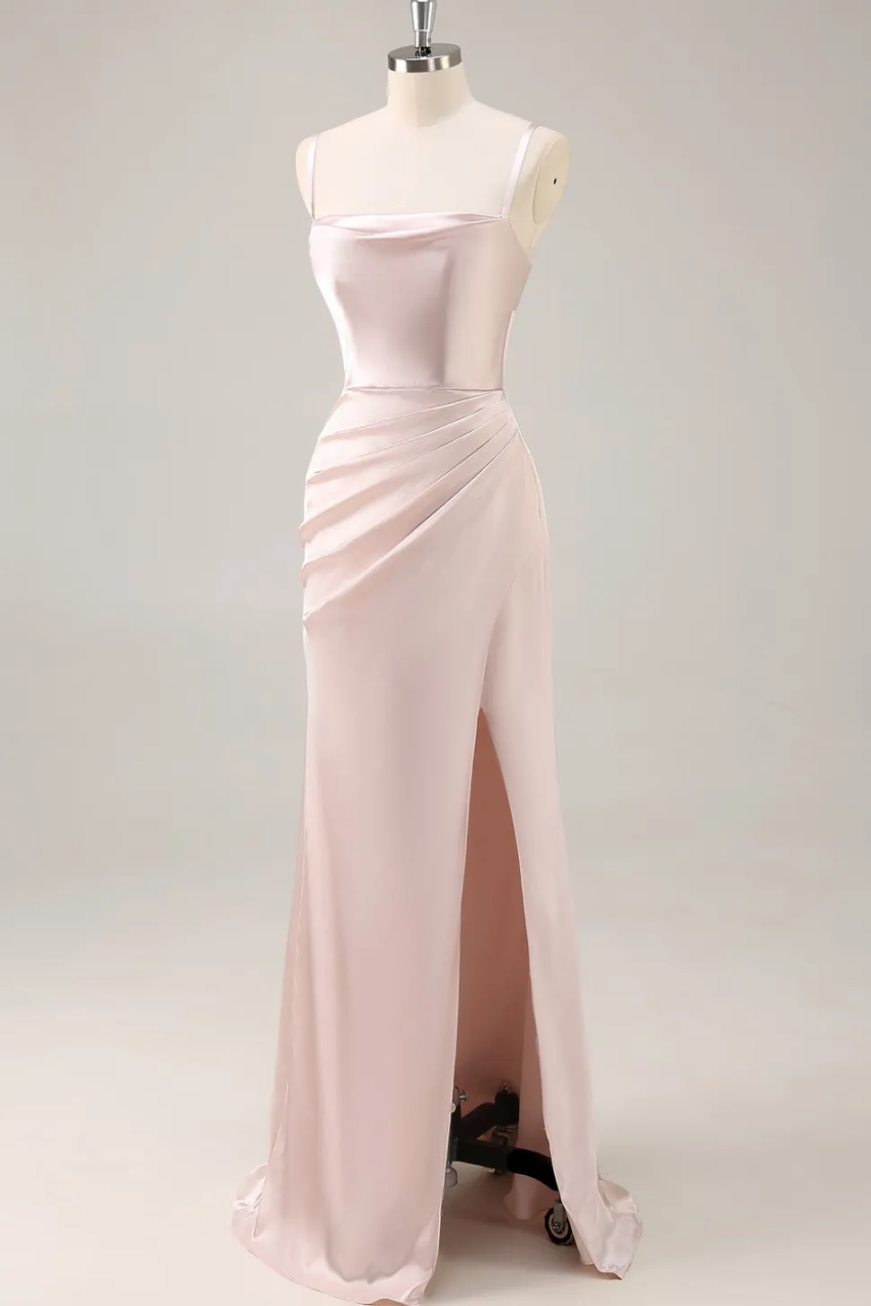 Candy Rosa Cetim Sereia Ruched Long Vestido de Dama de Honra com Fenda