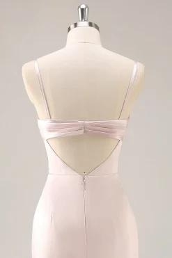 Candy Rosa Cetim Sereia Ruched Long Vestido de Dama de Honra com Fenda