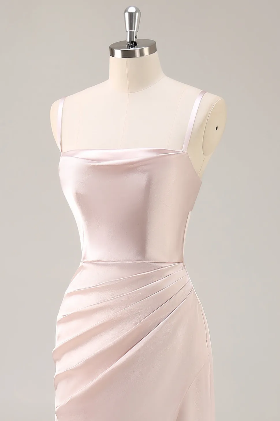 Candy Rosa Cetim Sereia Ruched Long Vestido de Dama de Honra com Fenda