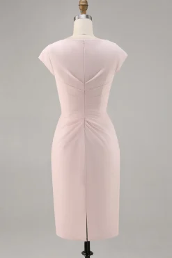 Candy Rosa V Pescoço Bodycon Midi Mãe de Noiva Vestido com Folho