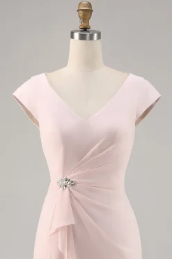 Candy Rosa V Pescoço Bodycon Midi Mãe de Noiva Vestido com Folho