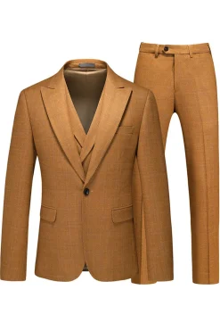 Caramelo Peaked Lapela 3 Peças Fatos de Baile de Formatura Masculino
